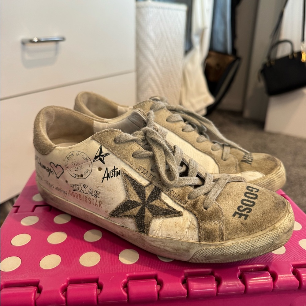 Golden Goose Beige Suede & Canvas Star Sneakers